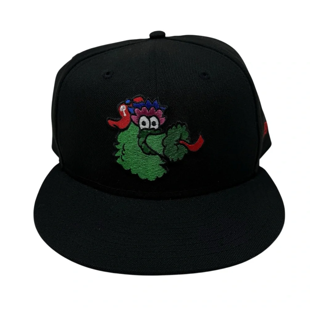 New Era MLB Phillies Phanatic Mascot Black Fitted Baseball Hat Size 7 3/4 - Picture 2 of 10